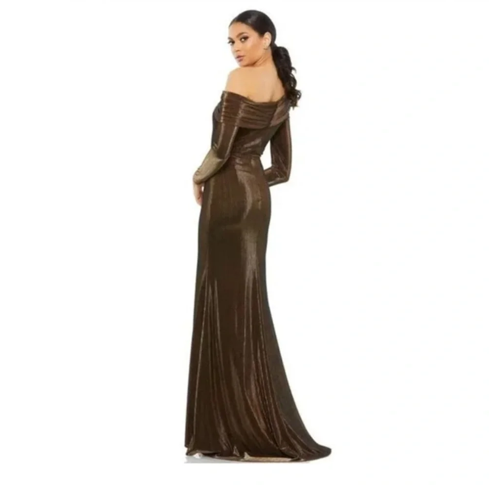 MAC DUGGAL Dress Size 0 Evening Gown NEW Golden Chocolate Metallic Off Shoulder - Picture 3 of 3